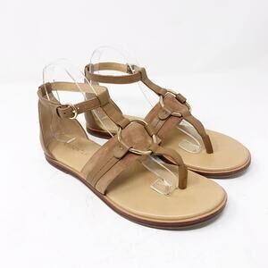 Gibson Latimer Jaylee Circle Ornament Sandal Size 8 Tan Sheep Leather Gold Ring